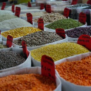 assorted color beans in sack